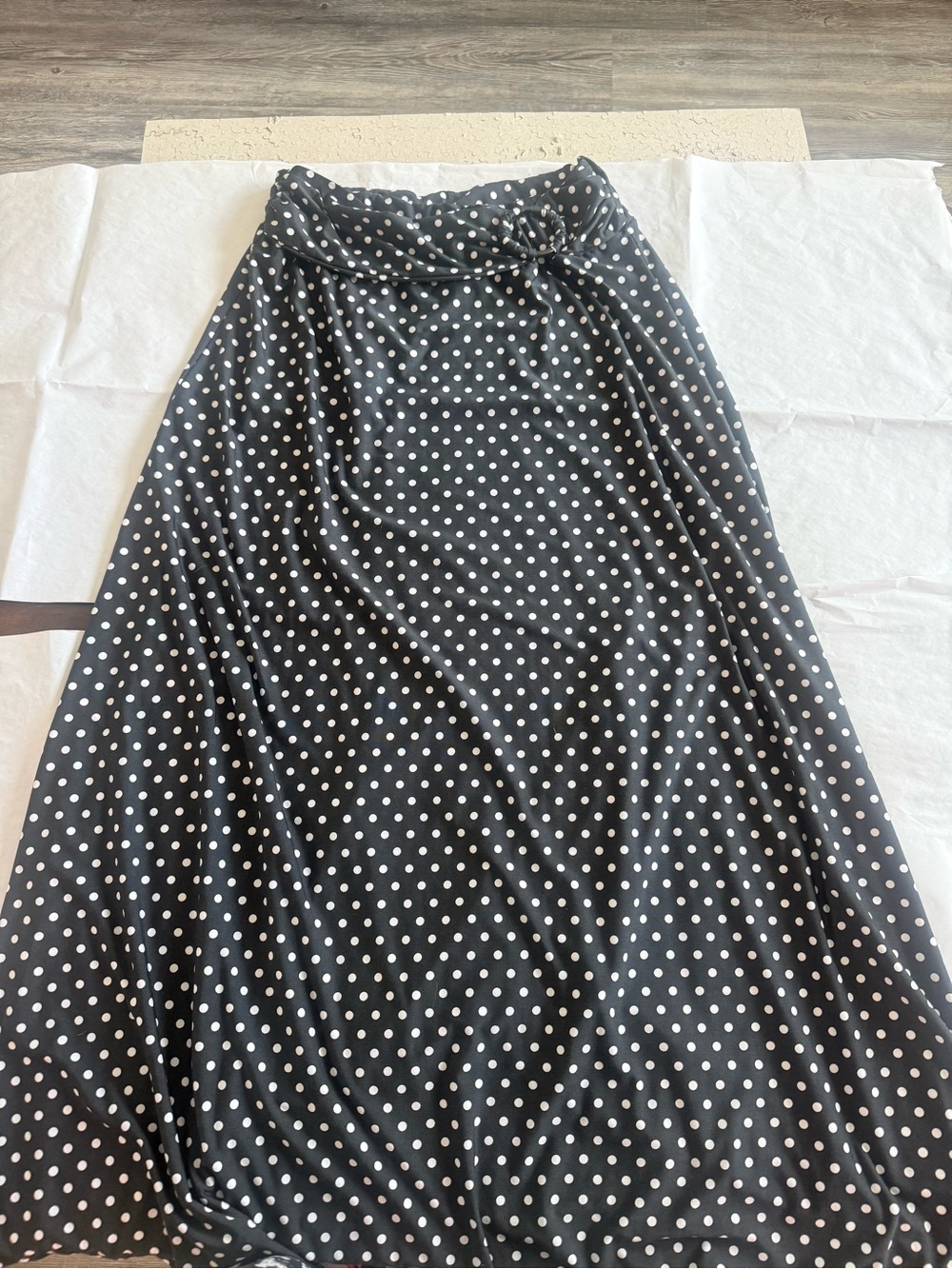 Robert Louis Black Maxi Skirt with White Polka Dots and Side Tie